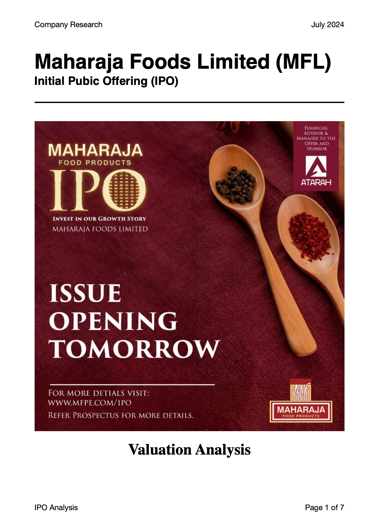 Maharaja Foods PLC – IPO Analysis