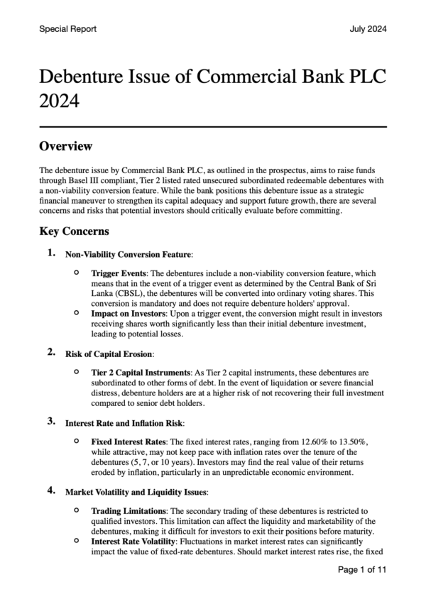 Commercial Bank PLC - Debenture Issue 2024