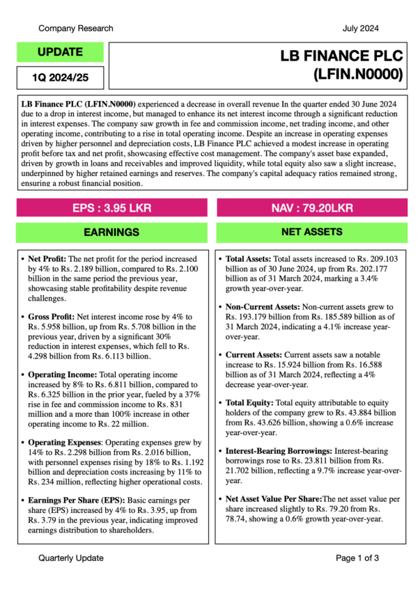 LB Finance PLC (1QFY2024/25)