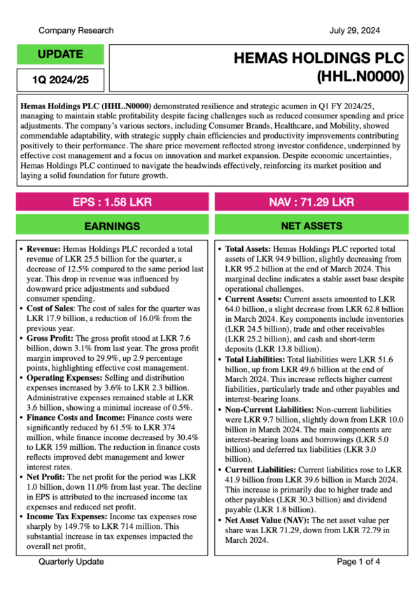 Hemas Holdings PLC (1Q FY 2024/25)