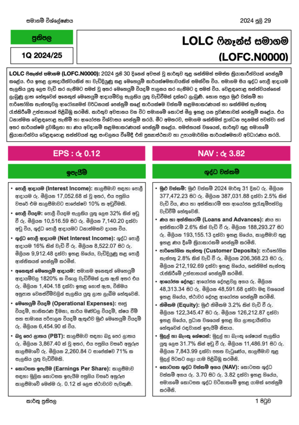 LOLC ෆිනෑන්ස් සමාගම (1Q FY 2023/24)