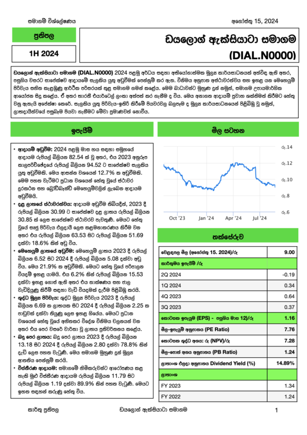 ඩයලොග් ඇක්සියාටා සමාගම (1H FY2024)