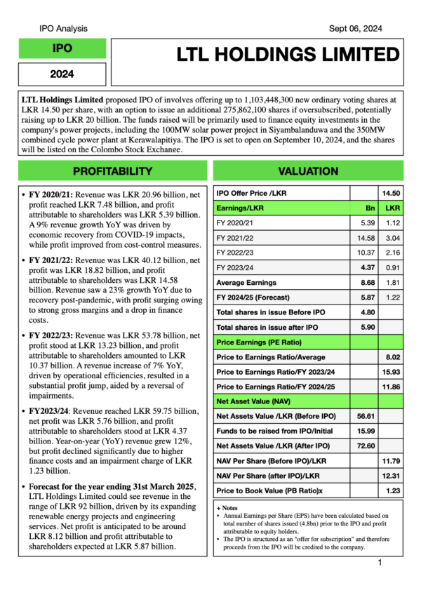 LTL Holdings Limited - IPO