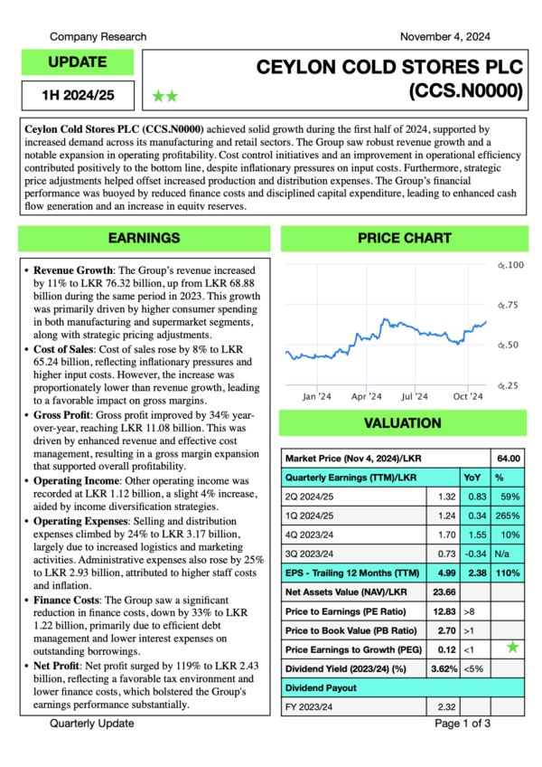 Ceylon Cold Stores PLC (1H 2024/25)