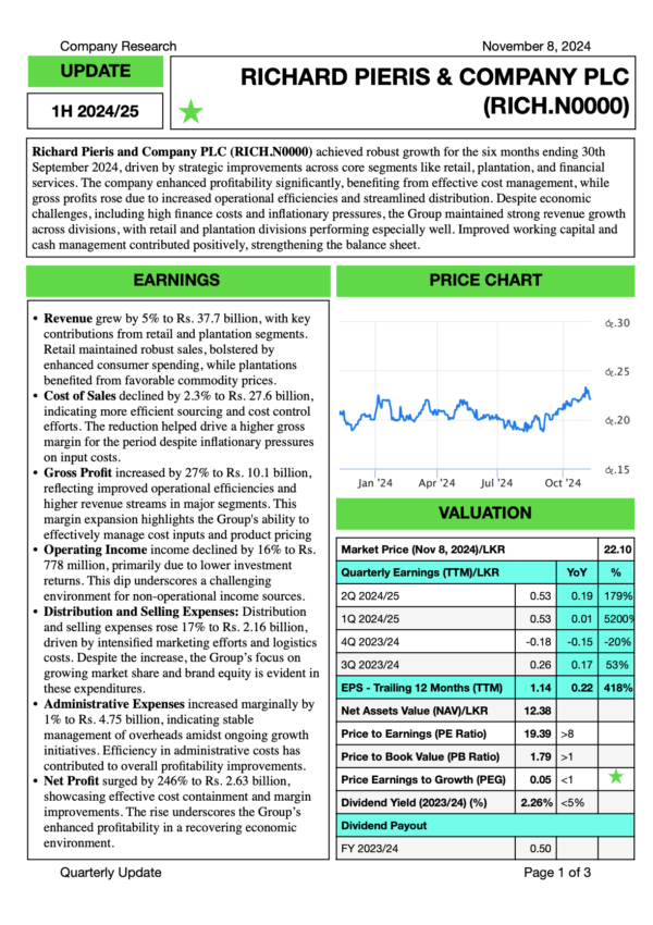 Richard Pieris and Company PLC (1H 2024/25)